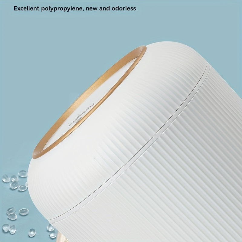 Large Capacity White and Gold Plastic Trash Can with Lid and Round Design