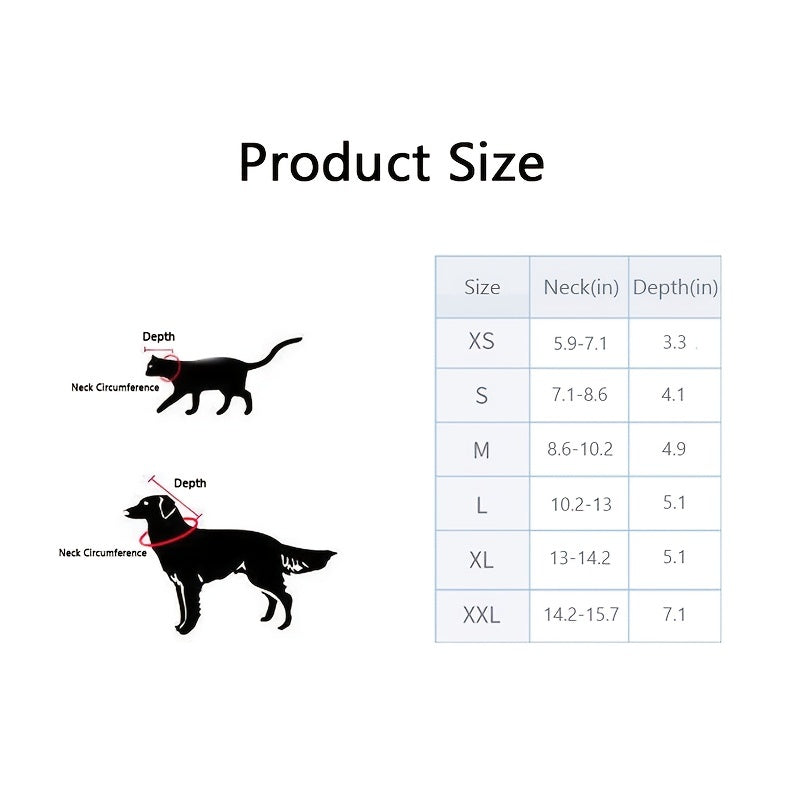 Moslashuvchan yumshoq itlar va mushuklar uchun Elizabethan bo‘yi, chizishdan himoya qilish va tishlashni oldini olish uchun qora chetli tikuv bilan