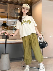 Girls Streetwear Outfit 2PCS Short Sleeve Tee and Baggy Pants Summer Casual Clothing