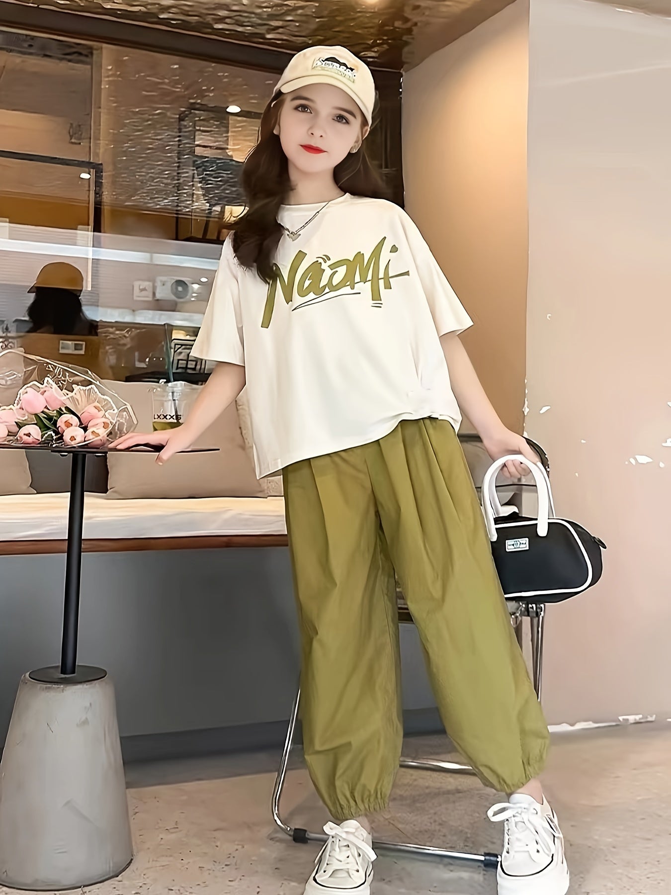 Girls Streetwear Outfit 2PCS Short Sleeve Tee and Baggy Pants Summer Casual Clothing