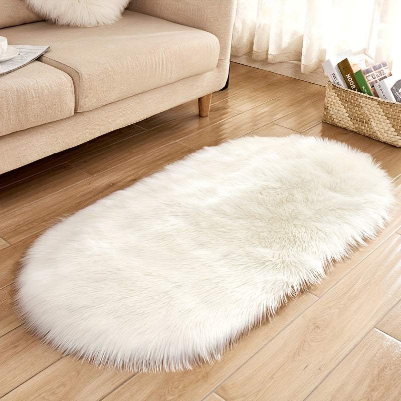 Faux Sheepskin Oval Area Rug, Plush Shaggy Carpet for Living Room or Bedroom