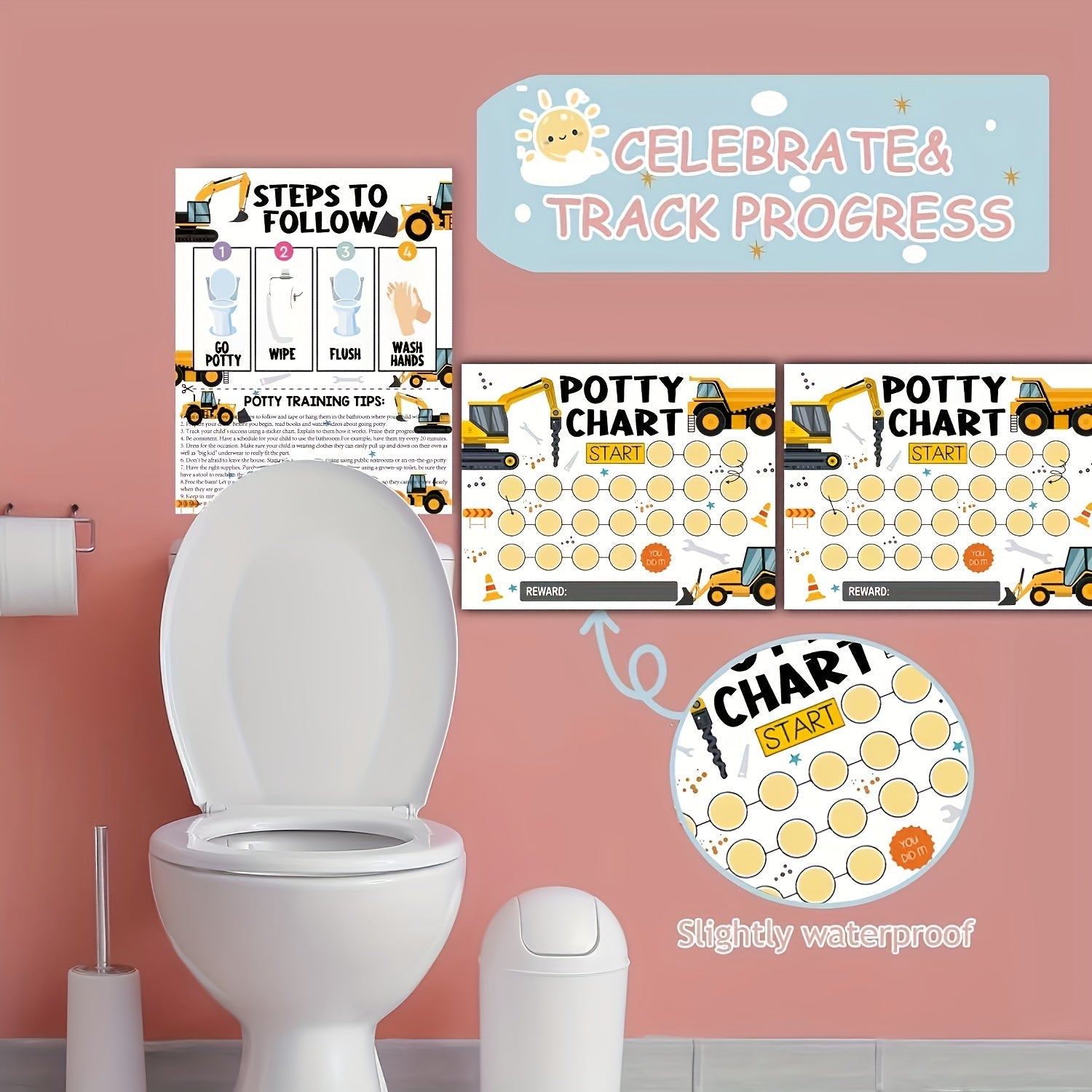 Милый график приучения к горшку с экскаватором с простыми инструкциями и веселыми наклейками - обязательный атрибут для детей