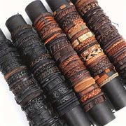 Set of 10 20 or 30 Faux Leather Bracelets for Men Women Adjustable Black Brown Gift