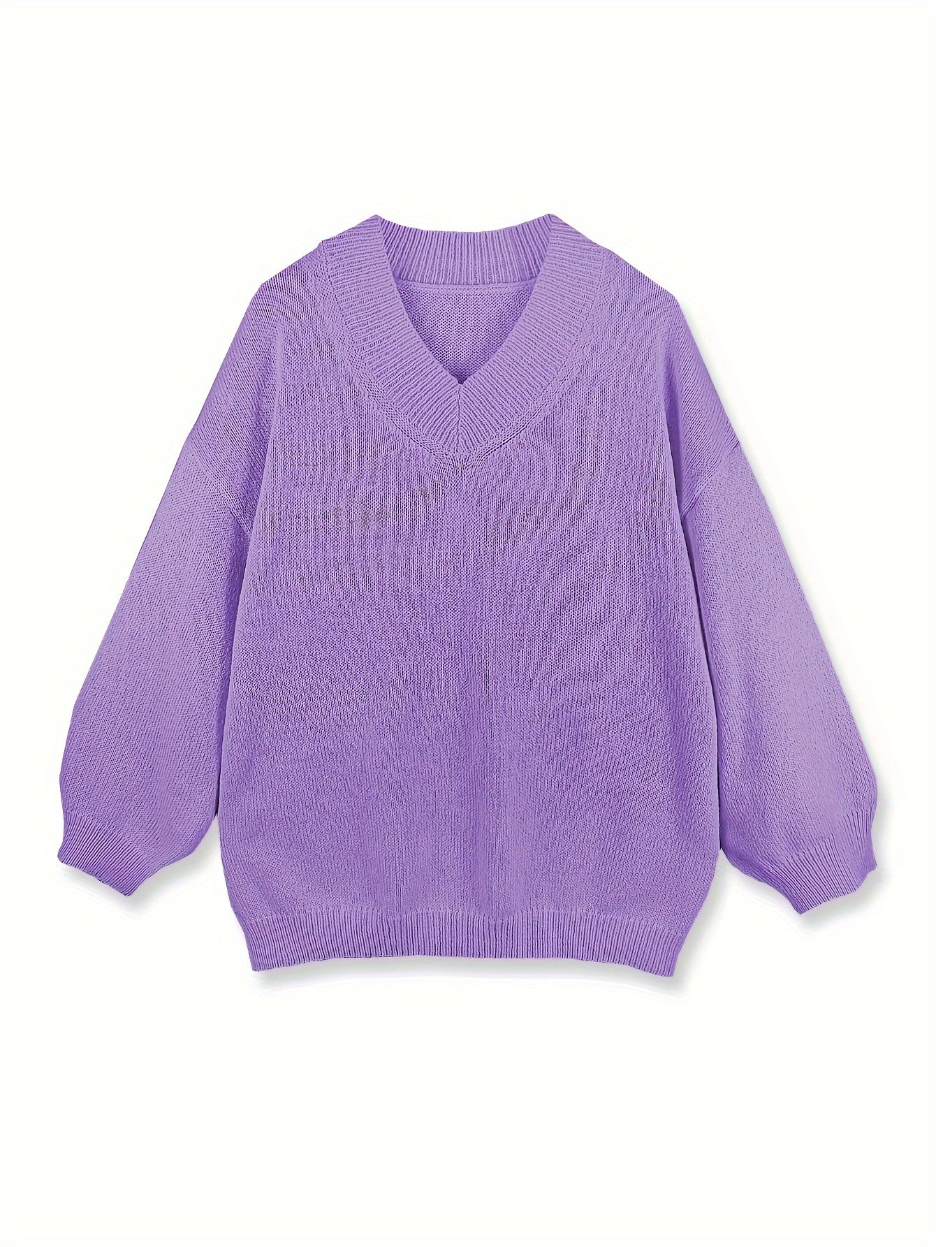 Plus-Size Women's Knit Sweater Taro Purple Loose Fit Casual Top