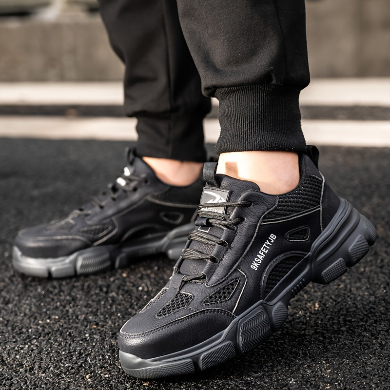 Men's Safety Shoes Lightweight Steel Toe Non-Slip Puncture-Resistant Rubber Breathable Mesh Beige