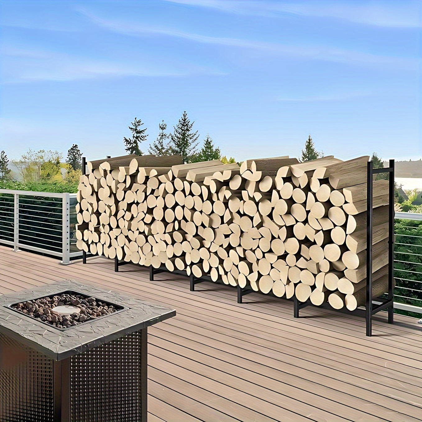 Adjustable Heavy-Duty Firewood Rack for Indoor Fireplace and Outdoor Storage