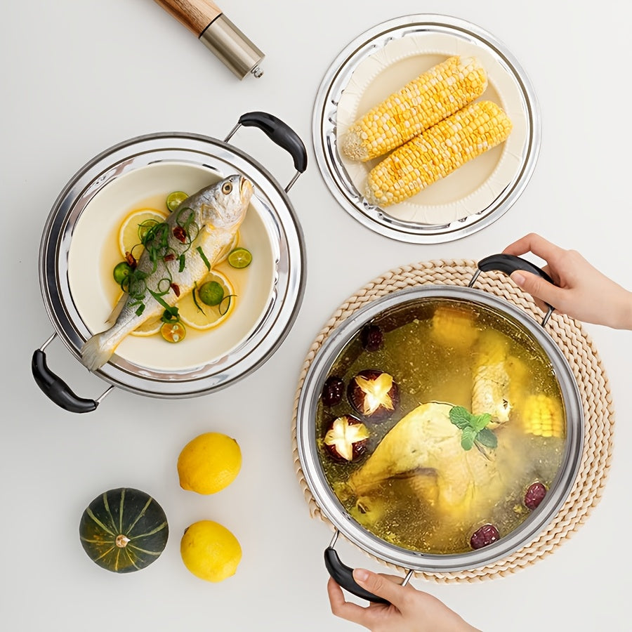 Stainless Steel 3-Tier Steamer Set with Double Boiler, 4 Pieces for Cooking Dumplings