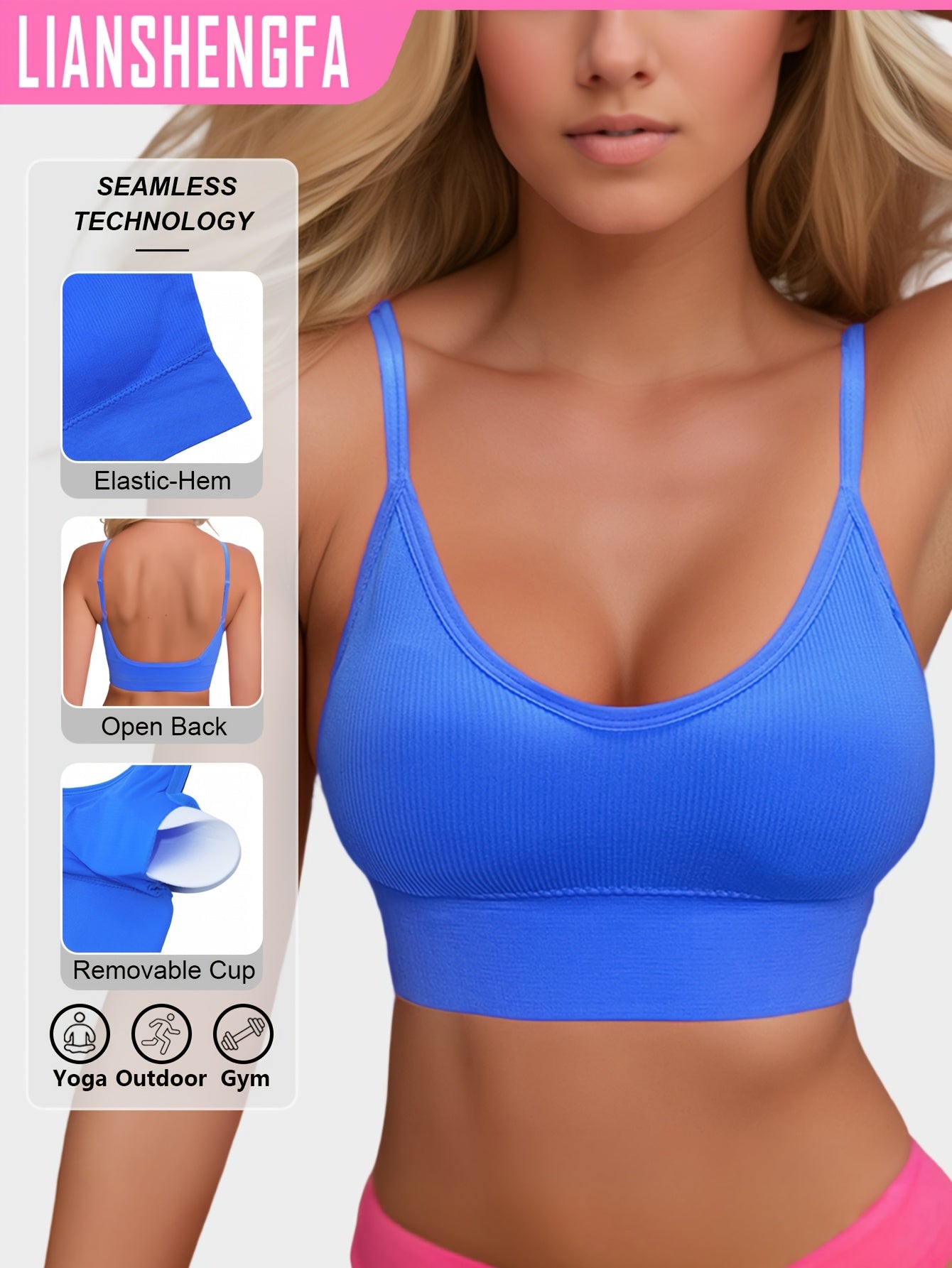 Women’s Ribbed Halter Backless Sports Bra for Yoga and Workout