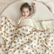 Baby Blanket for Infants 0-3 Years Knit Fabric Cartoon Bean Pattern Khaki Floral All-Season