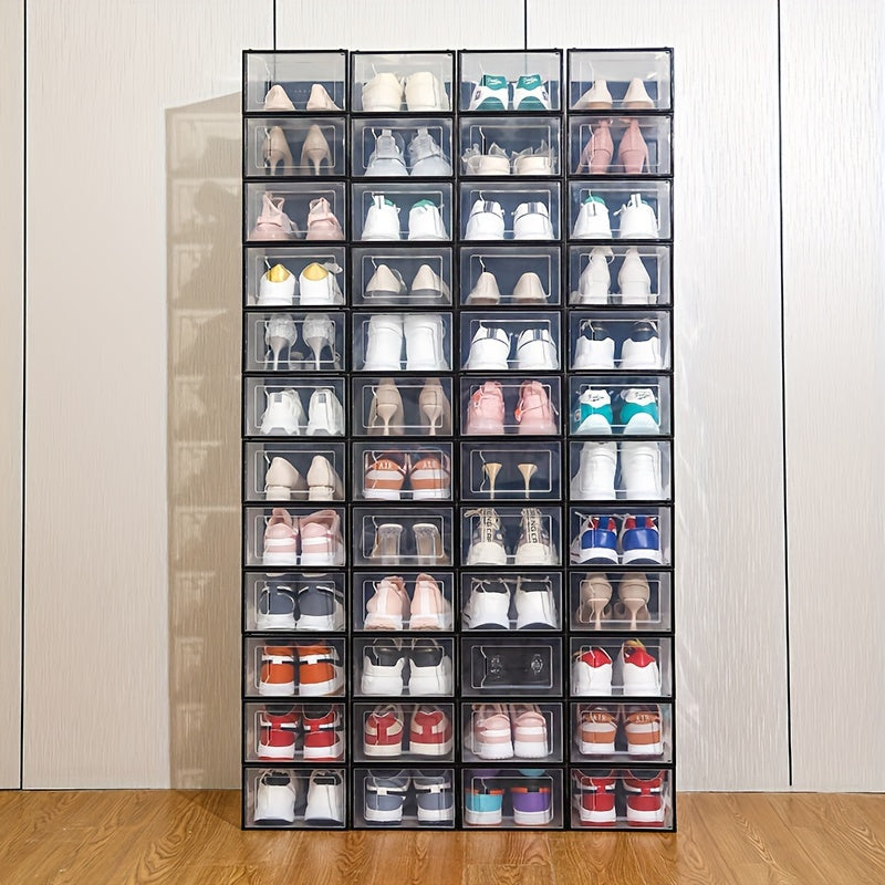 12-Pack Clear Stackable Plastic Shoe Storage Boxes with Flip Top Lids for Space Saving Organization