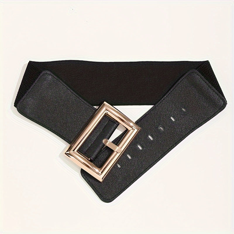 Trendy Women's Coat Girdle with Embossed PU Waistband and Gold Buckle