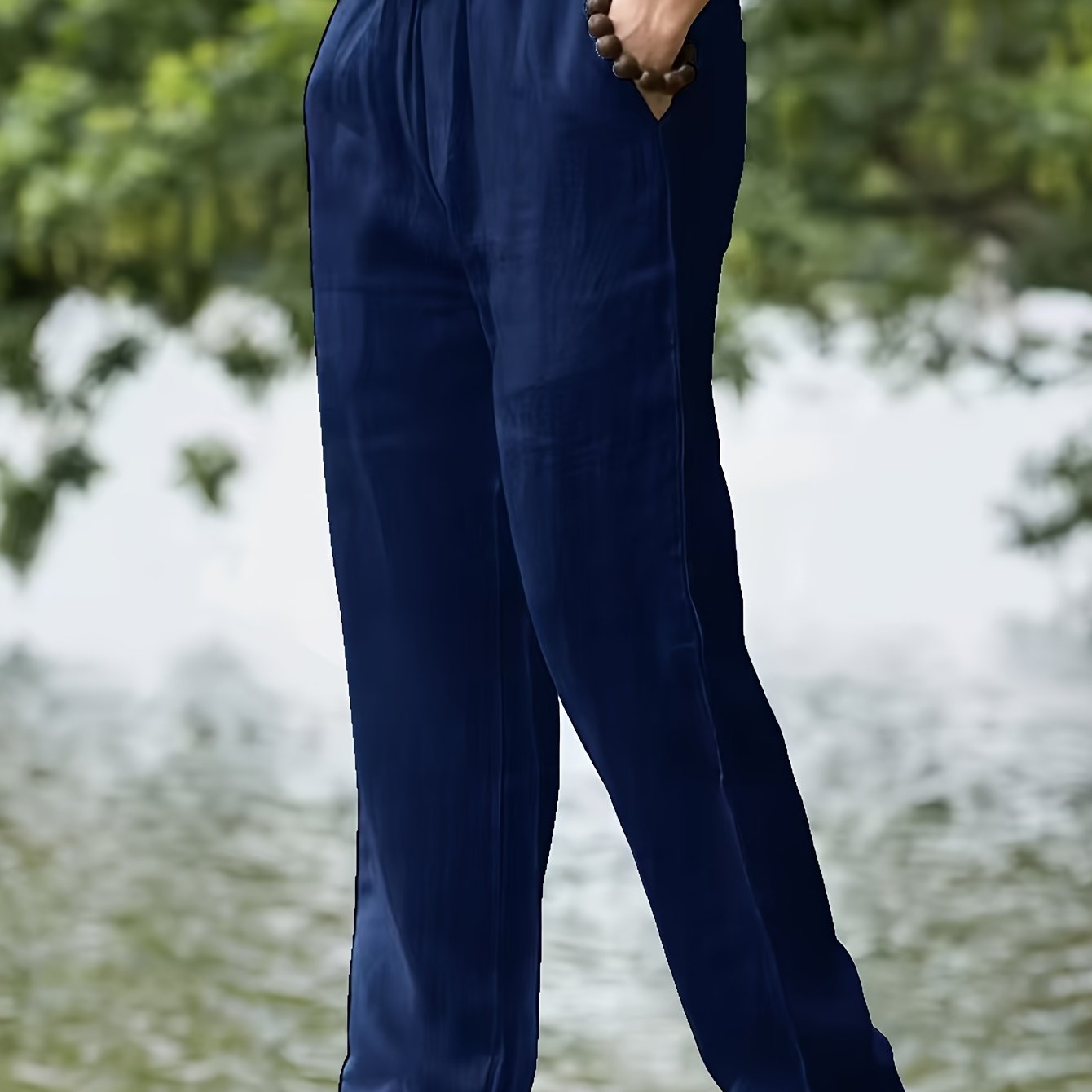 Men's Cotton Linen Blend Casual Pants Solid Color Loose Fit Regular Length for Spring Fall Running Jogging