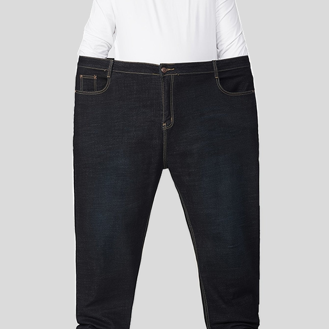 Plus Size Black Stretch Denim Jeans for Men Loose Fit Straight Leg All-Season