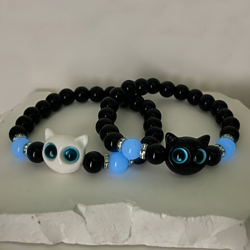 Yorug'likda porlaydigan mushuk zargarlik to'plami, bo'yinbog'lar va taqinchoq bilan juftlar va do'stlar uchun