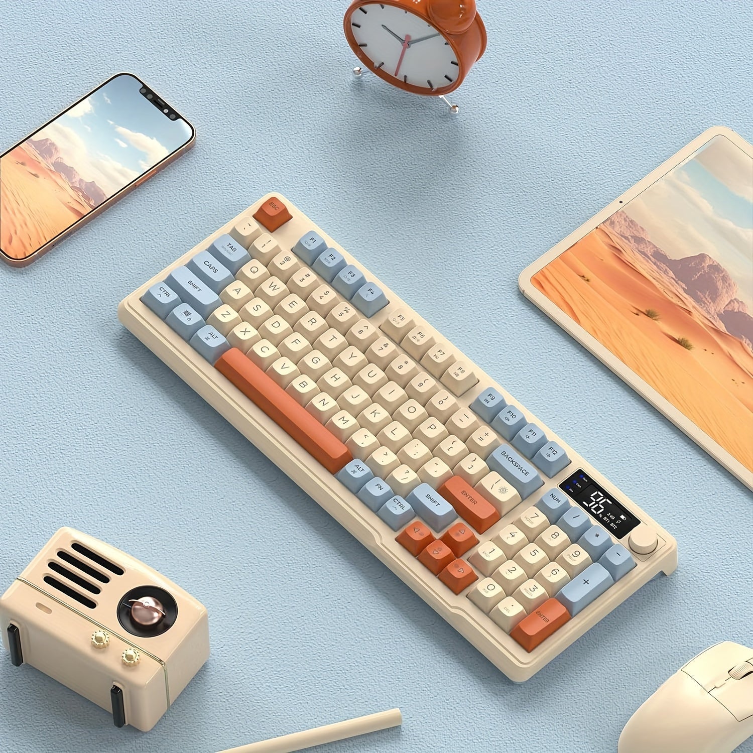 Wireless Gaming Keyboard with Display Screen and Knob Bluetooth 2.4GHz Quiet Membrane