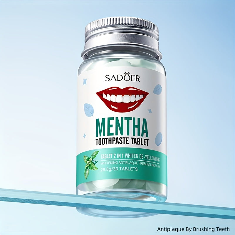 Chewable Peppermint Toothpaste Tablets 30 Count Travel Portable Natural Whitening