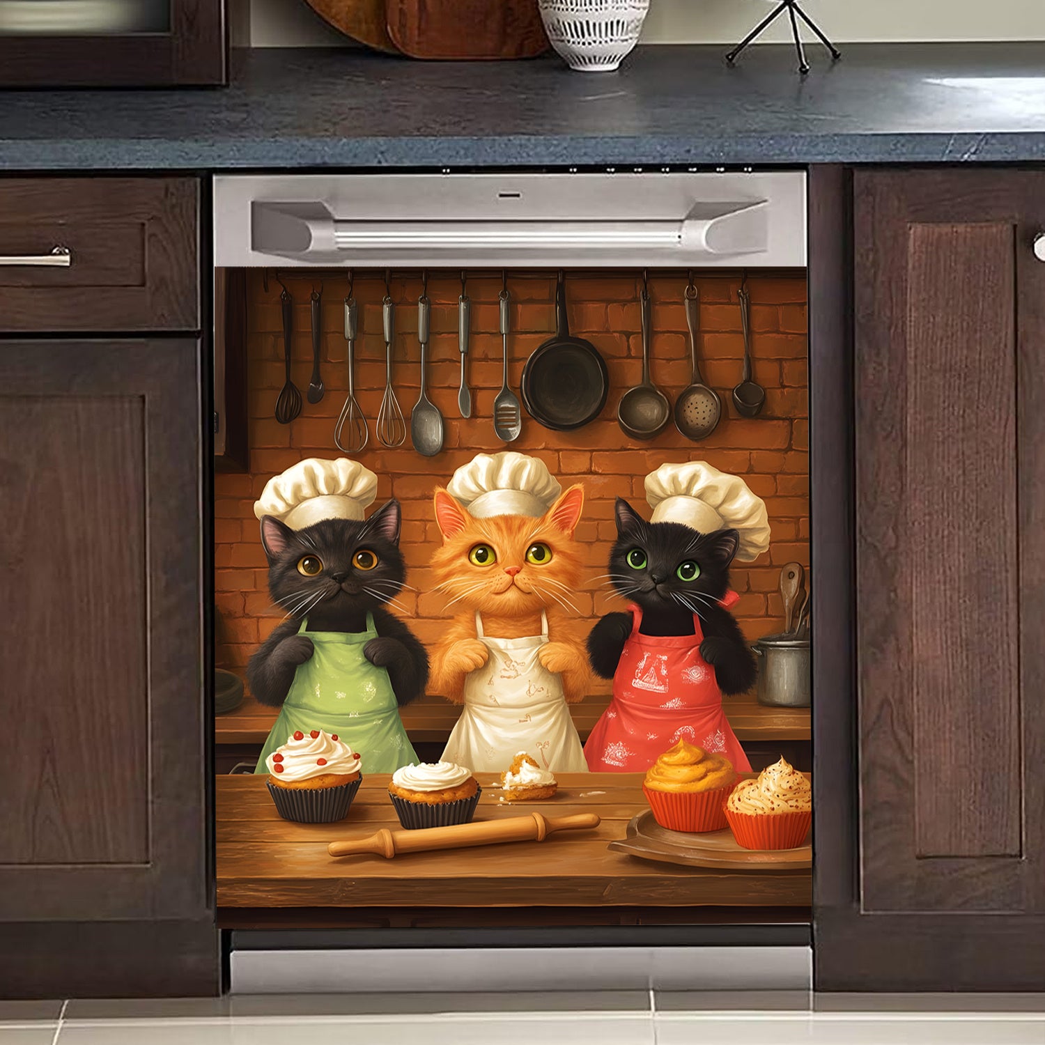 2D Flat Cat Pattern Dishwasher Door Decoration Kit Waterproof Soft Easy Install