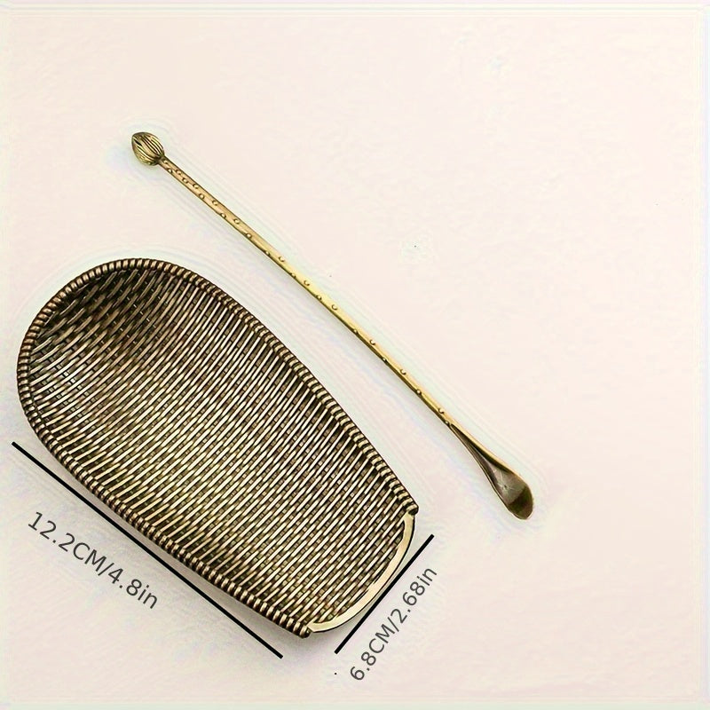 Set de accesorios para té Matcha con acabado en cobre, cucharas de té con patrón de loto y herramientas de Kung Fu