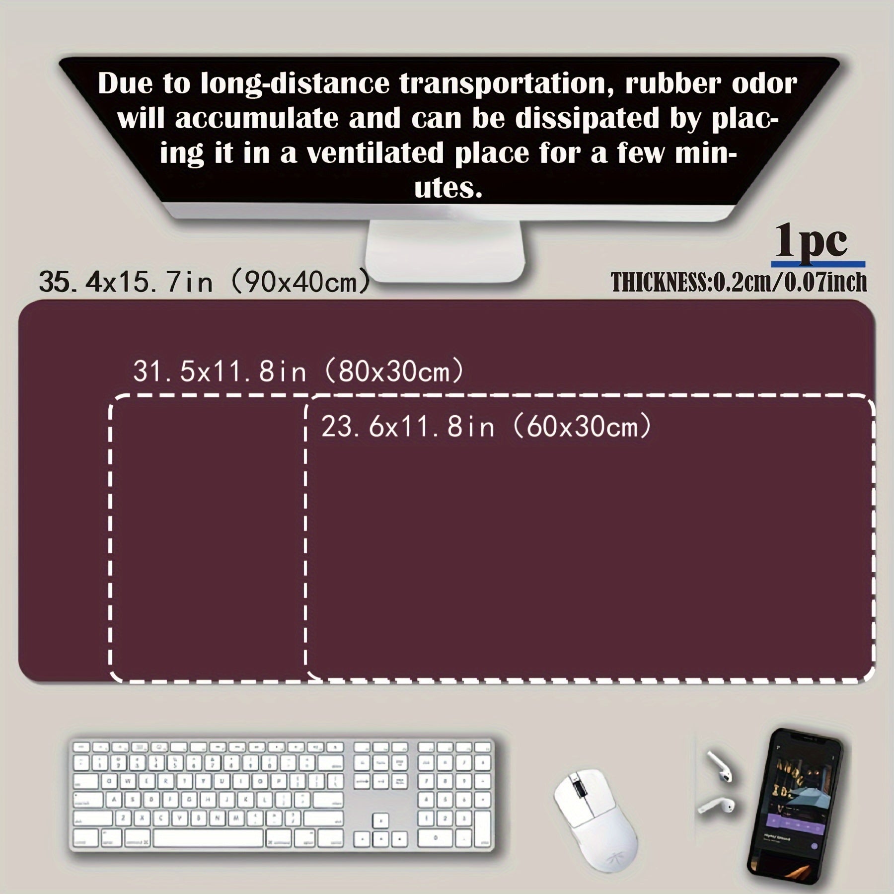 Большой белый коврик для мыши в стиле укиёэ с нескользящей резиновой основой 89,92x39,88 см