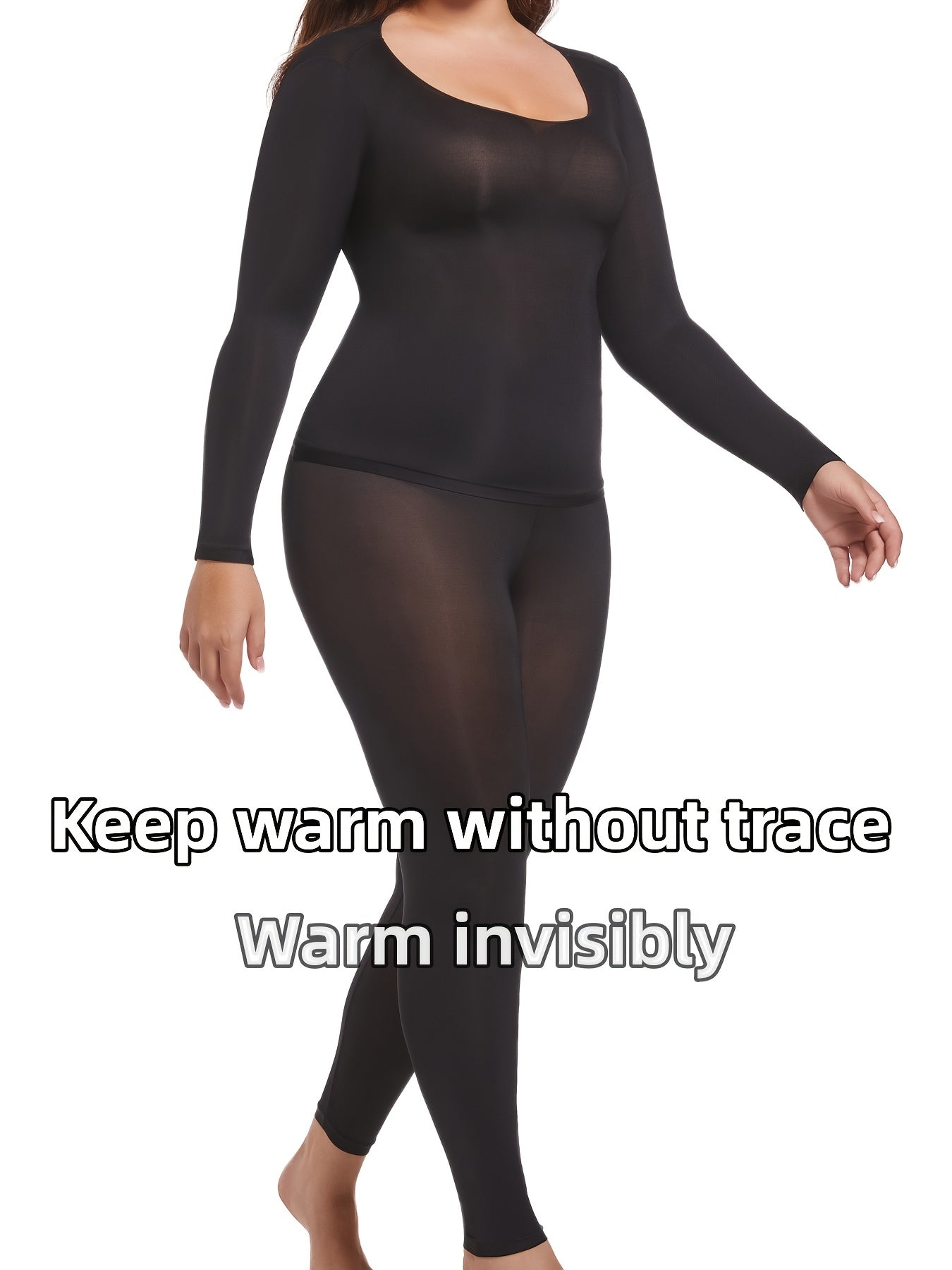 Plus Size Women Ultra-Thin Elastic Face Mask Base Layer Light Beige Underwear Set