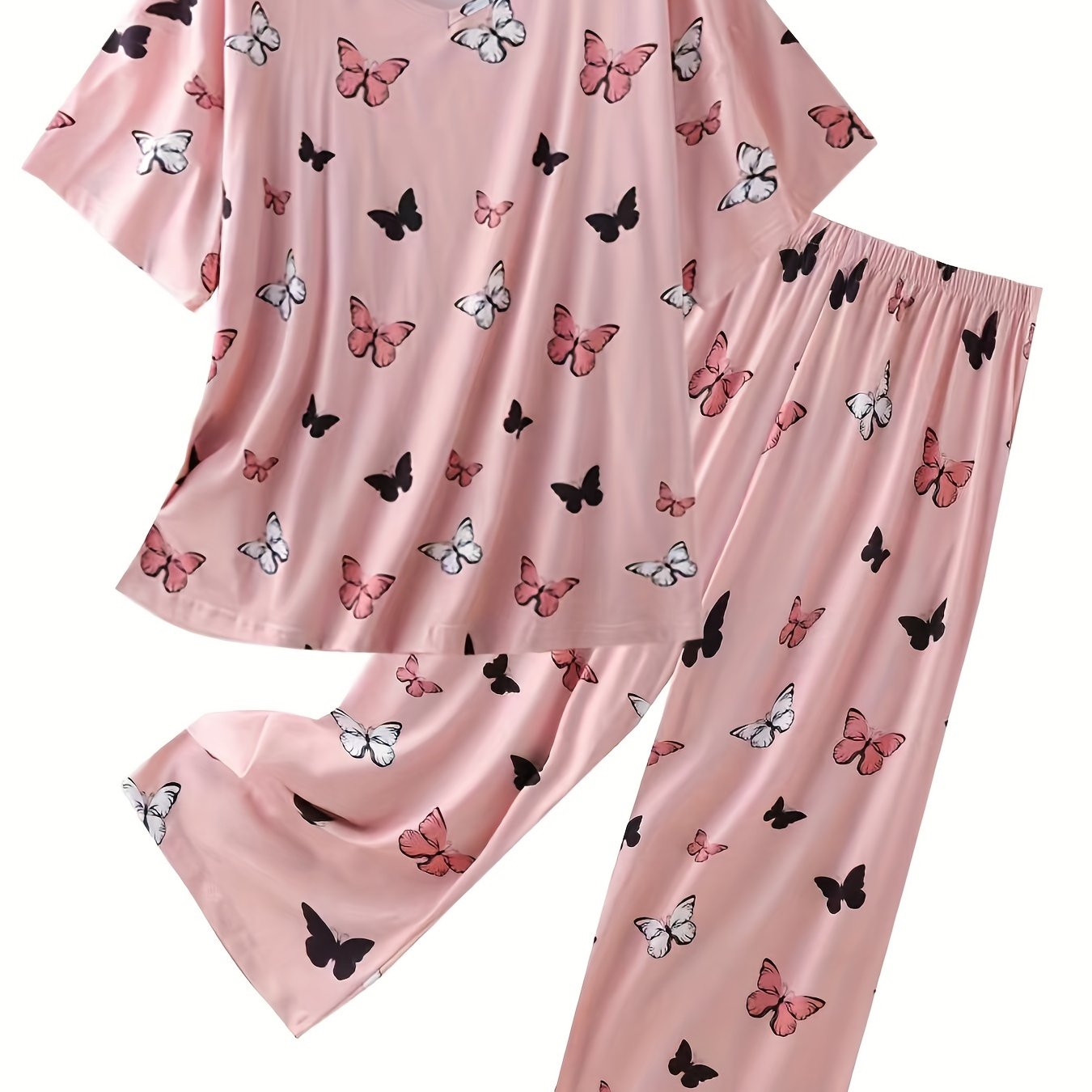 Women's Plus Size Pajama Set Soft Polyester Short Sleeve Heart Print