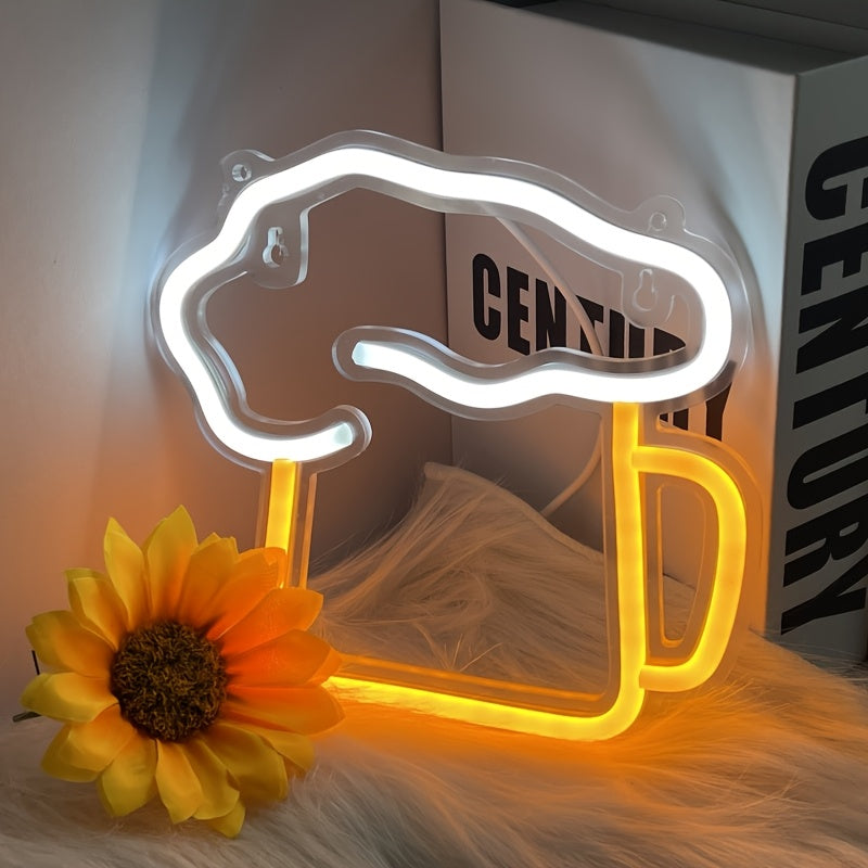 Neon Sign Beverage Glass Shape Multi-Color USB Wall Decor for Bars Restaurants Living Rooms