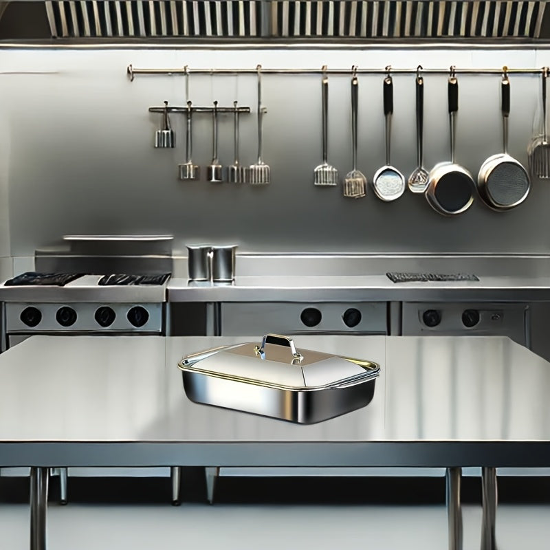 Qopqoq bilan zanglamas po'latdan yasalgan qovurish panasi to'plami, yopishmaydigan va mustahkam. Gril qilish, pishirish va BBQlar uchun ajoyib.