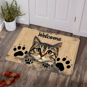 Charming Cat Welcome Mat Bardoshli Polyester Rug Slipperga qarshi Oson tozalash uchun yashash xonasi