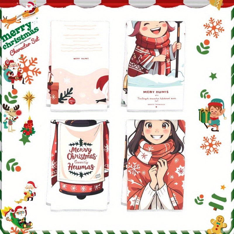 Juego de 4 toallas de cocina navideñas con decoración de árbol de copo de nieve 18x66 cm