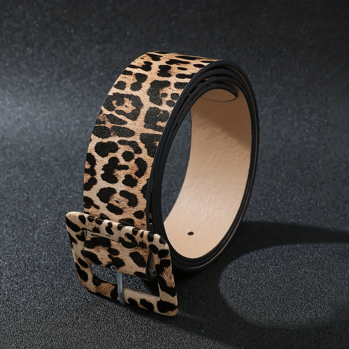 Women's Leopard Print PU Leather Belt with Square Pin Buckle for Jeans