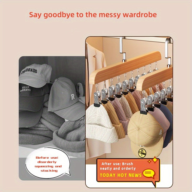 Organizador de pared de madera con 10 clips de acero inoxidable para armario, baño, dormitorio, almacenamiento