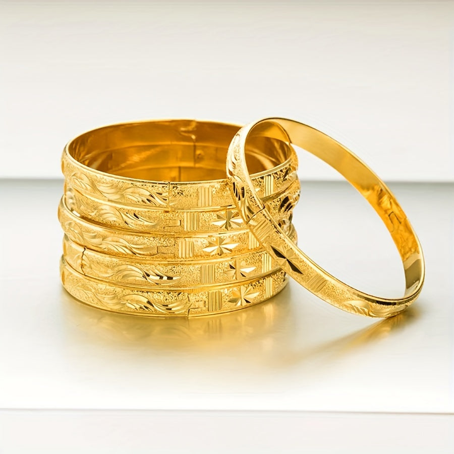 Gold-Plated Copper Bangle Bracelet for Women Elegant Carved Design Daily Wear Wedding Jewelry