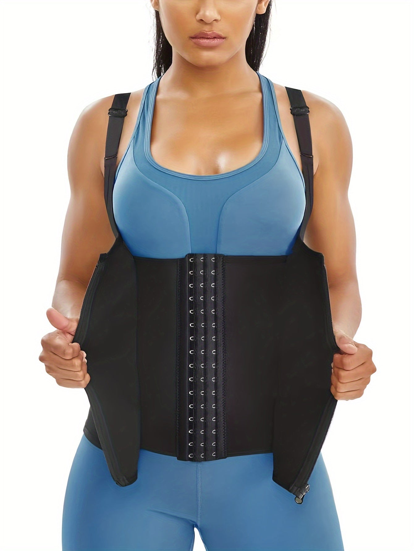 Women's Neoprene Body Shaping Corset Zipper Tank Top Sweat-Wicking Sculpting
