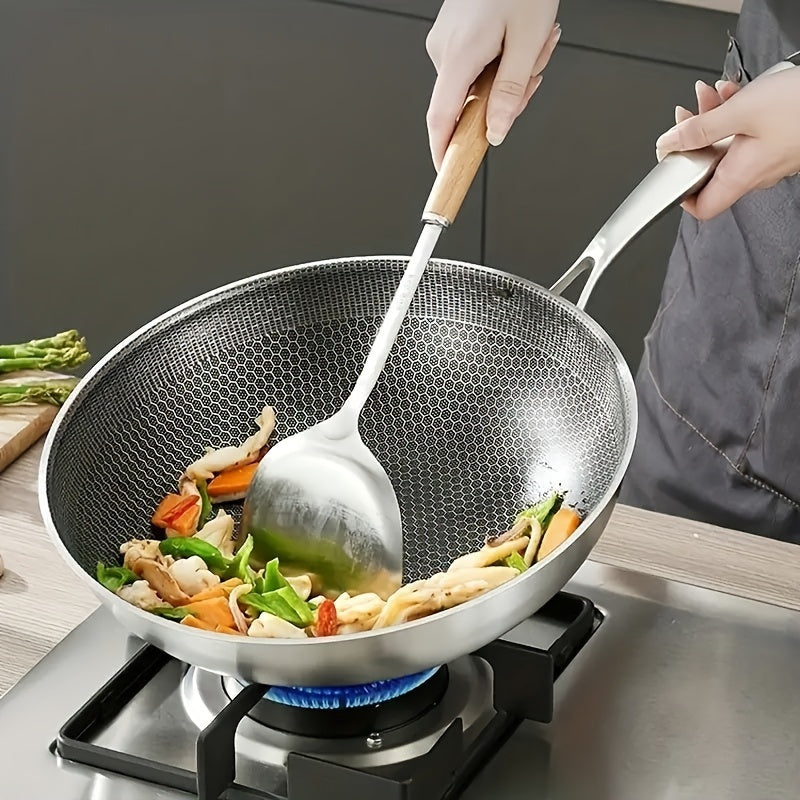 Lightweight Stainless Steel Wok Non-Stick Honeycomb Design Durable Scratch Heat Resistant Cooking Pan