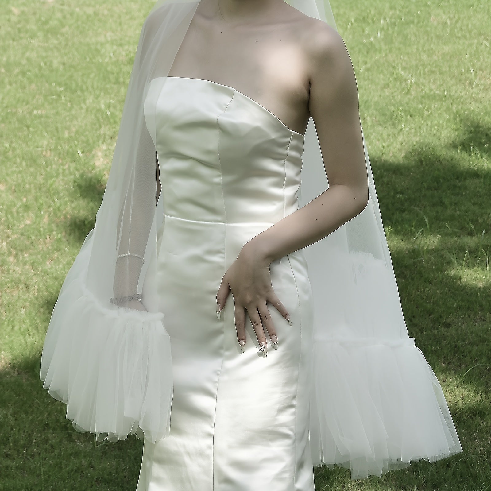 Bridal Veil with Multi-Layer Ruffles and Lace for Wedding Hair Accessories