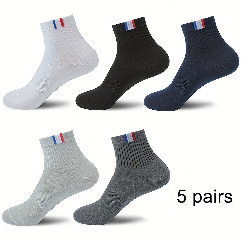Men's Solid Sport Crew Socks 5 Pairs Breathable Comfortable All Seasons