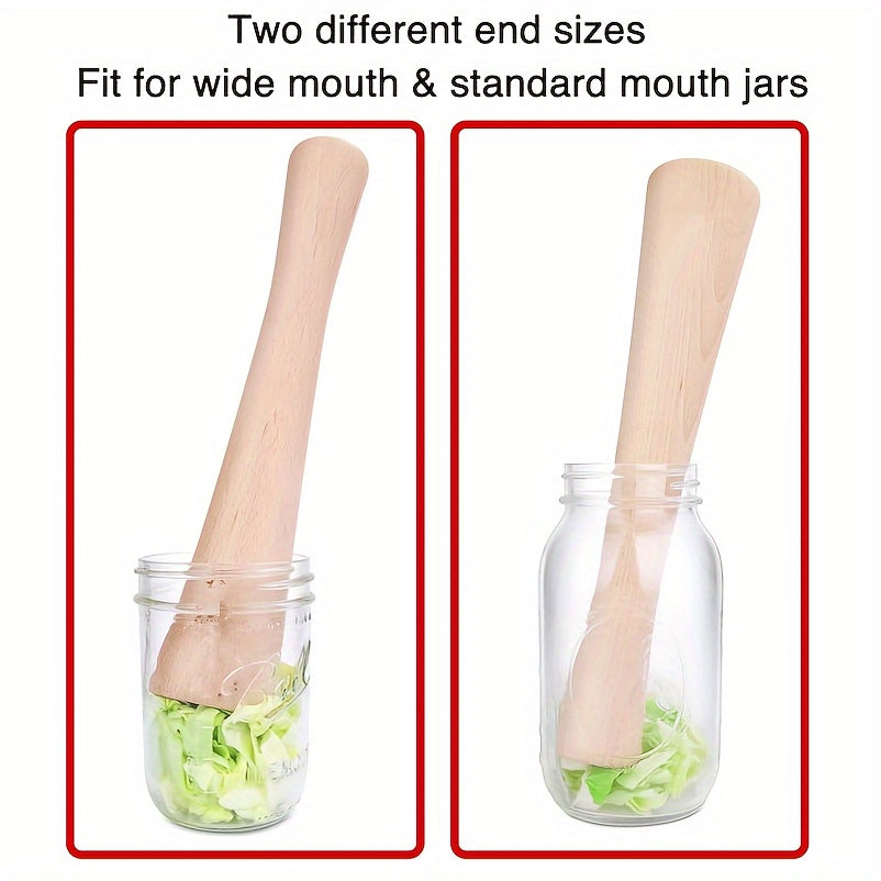 Qattiq yog'ochdan yasalgan sauerkraut bosuvchi, mason idishlarida sabzavotlarni fermentatsiya qilish uchun ideal.