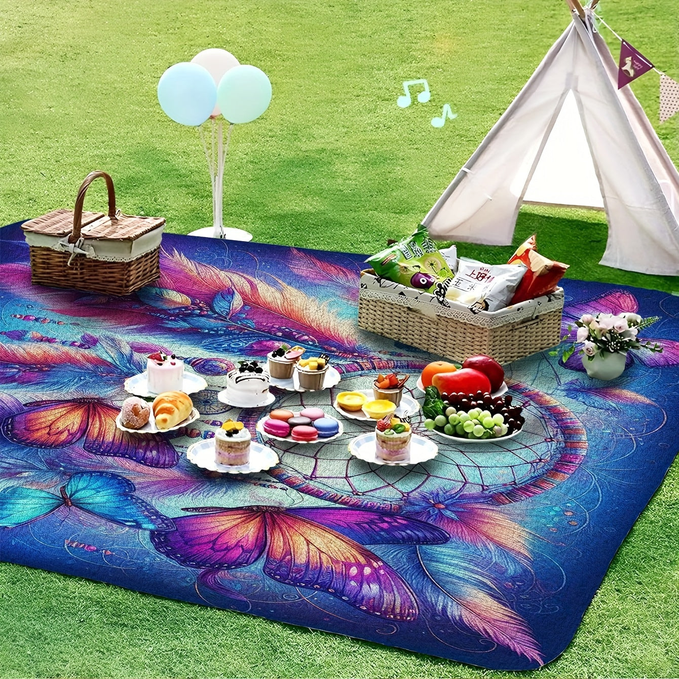 Multicolor Flannel Throw Blanket with Dreamcatcher and Butterfly Prints for Home and Travel