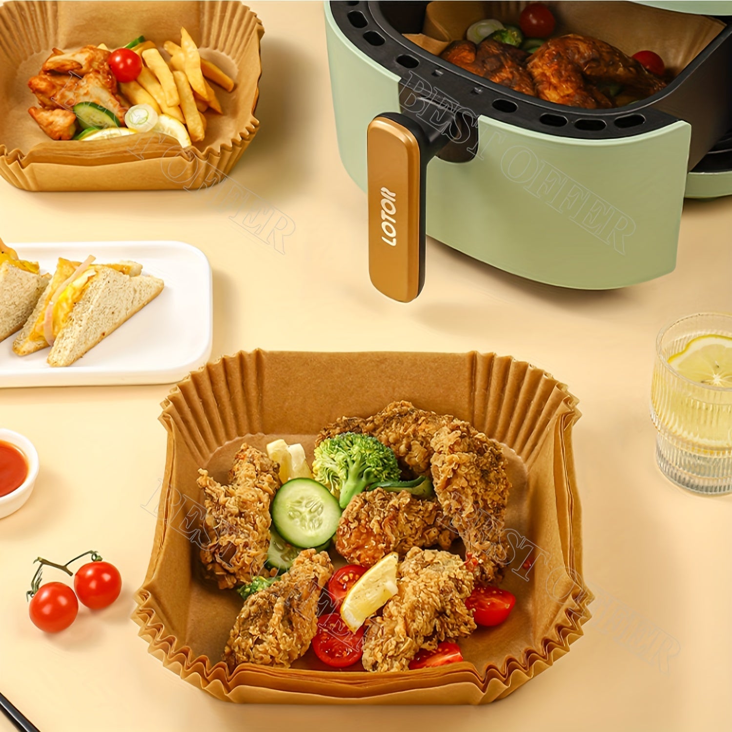 Disposable Square Air Fryer Paper Liners Non-Stick Baking 16cm 20cm