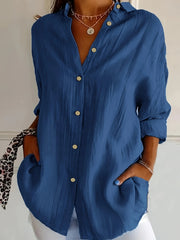Women's Plus Size Casual Solid Color Loose Fit Button-Up Shirt with Turn- Collar