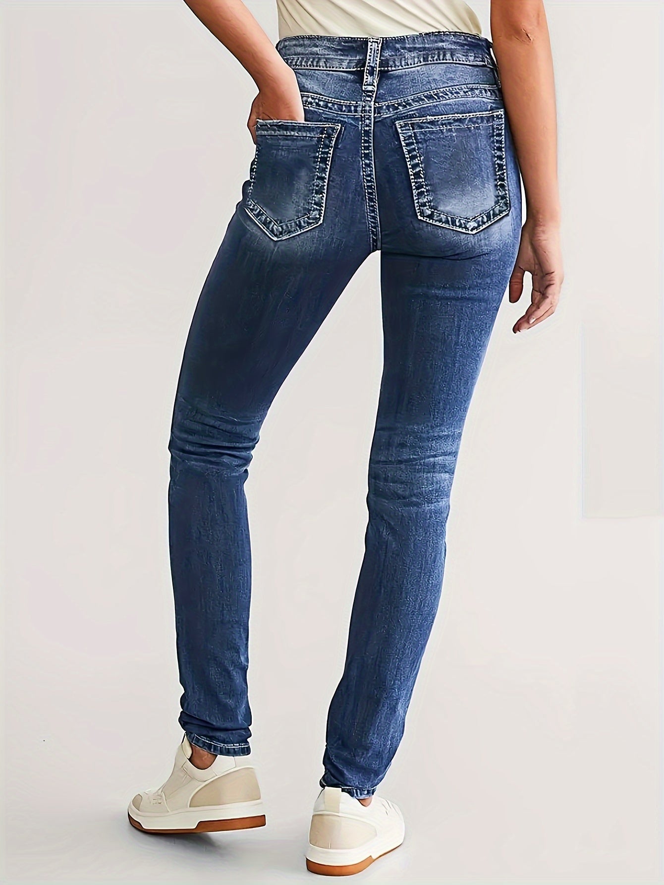 Jeans ajustados de tiro alto con elastano para mujer talla plus con bolsillos para todas las estaciones