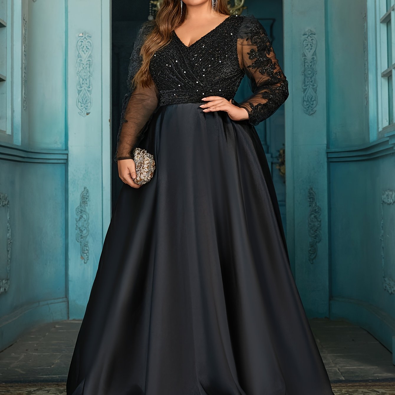 Women's Plus Size Solid Color Long Sleeve Casual Dress