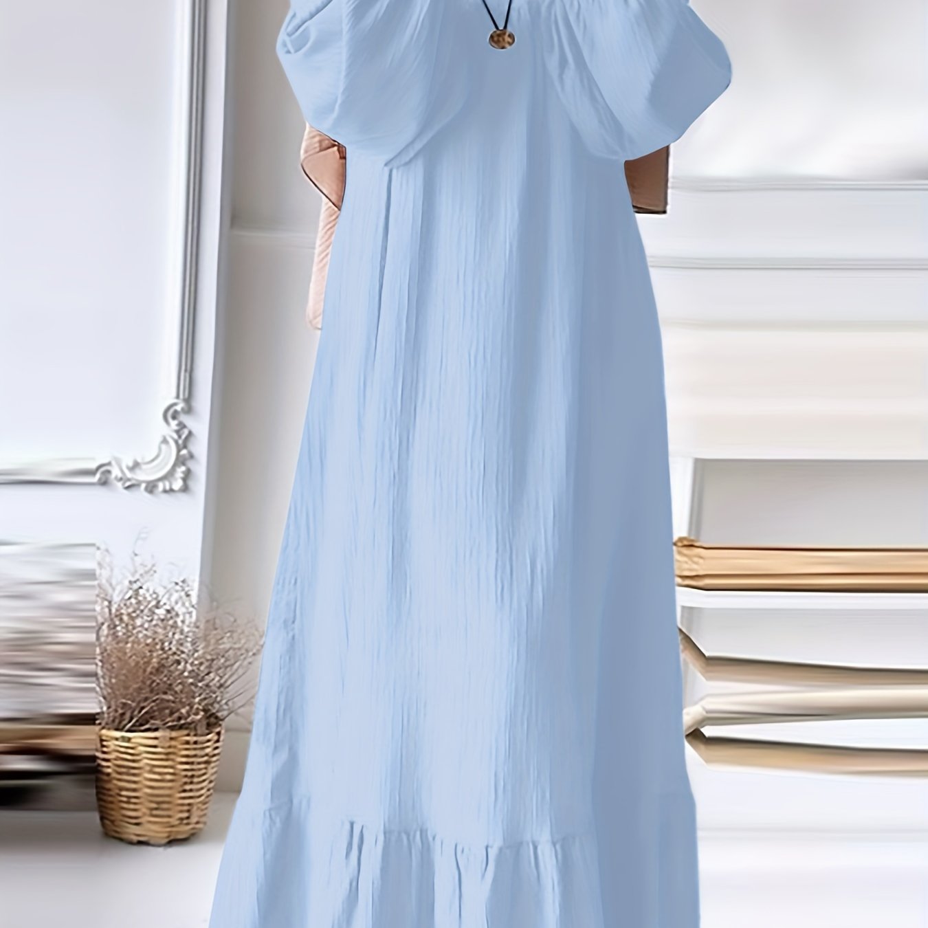 Green Vintage-Inspired Ruffle Hem Dress with Stretch Polyester for Spring and Fall