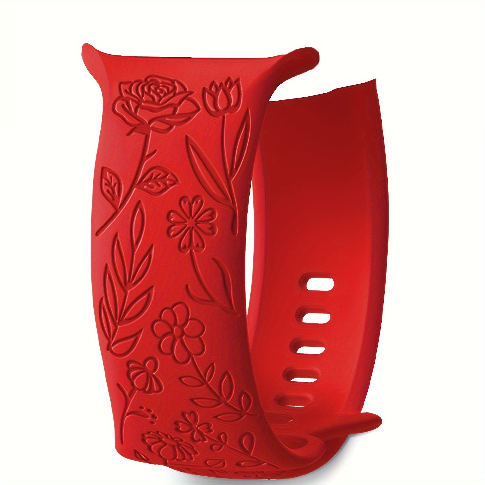 Застежка с гравировкой в виде цветка розы для iWatch: Совместима с различными моделями - Мягкий силикон, водоотталкивающий, батарея не включена.