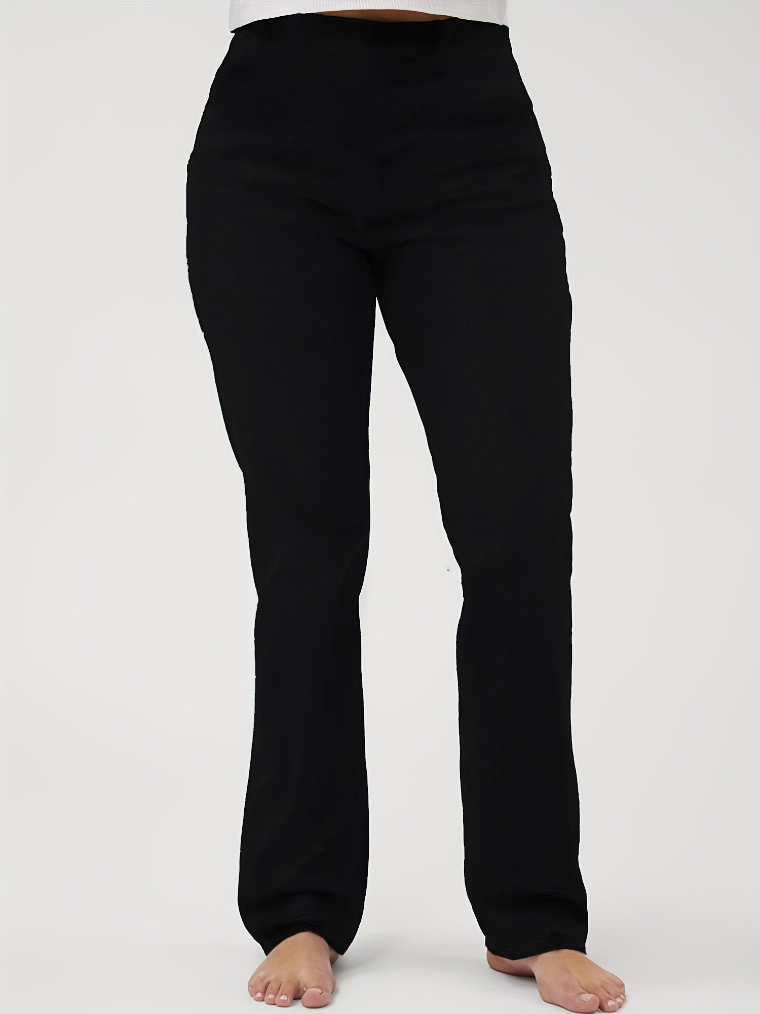 Women's Plus Size Stretch Straight Leg Pants Solid High Waist Spring Fall