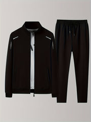 Men's Polyester Tracksuit Set with Jacket and Long Pants in Solid Color