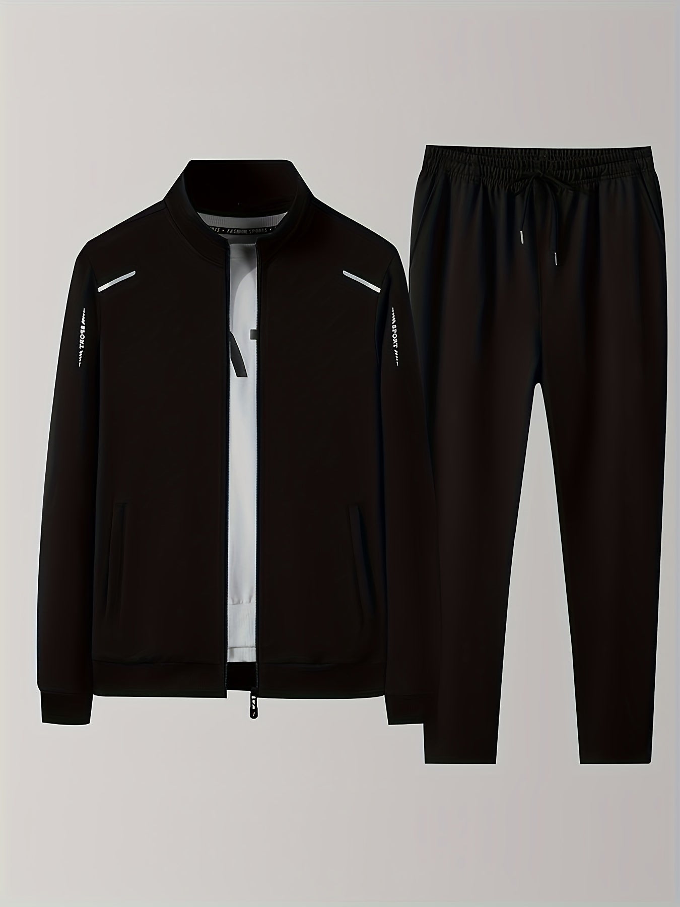 Men's Polyester Tracksuit Set with Jacket and Long Pants in Solid Color