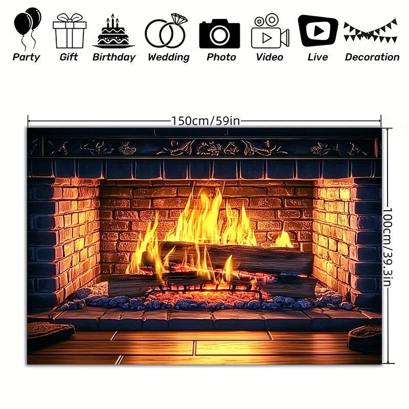Giant 3D Fireplace Backdrop Red Brick Design Polyester Indoor Decor Multiple Sizes