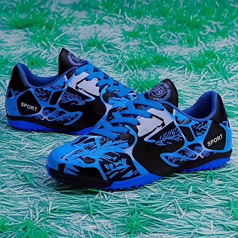 Men's Blue and Black Performance Soccer Cleats with Anti-Skid Sole Breathable Upper for Outdoor Training
