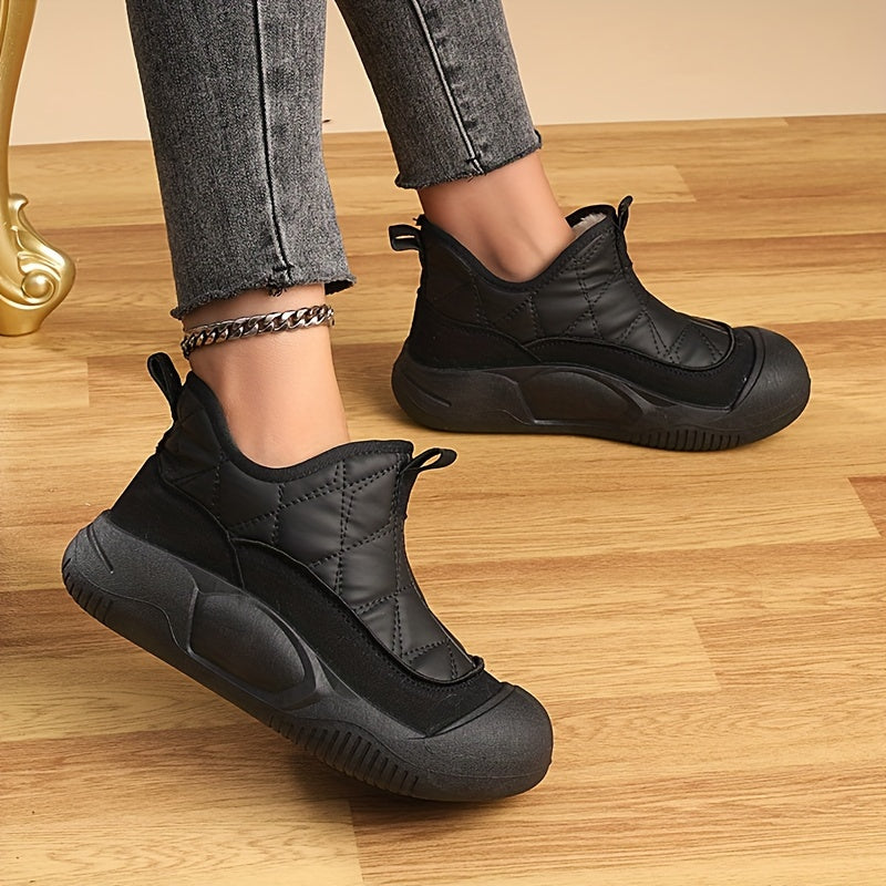 Unisex Fleece-Lined Snow Boots Quilted Winter Shoes Beige